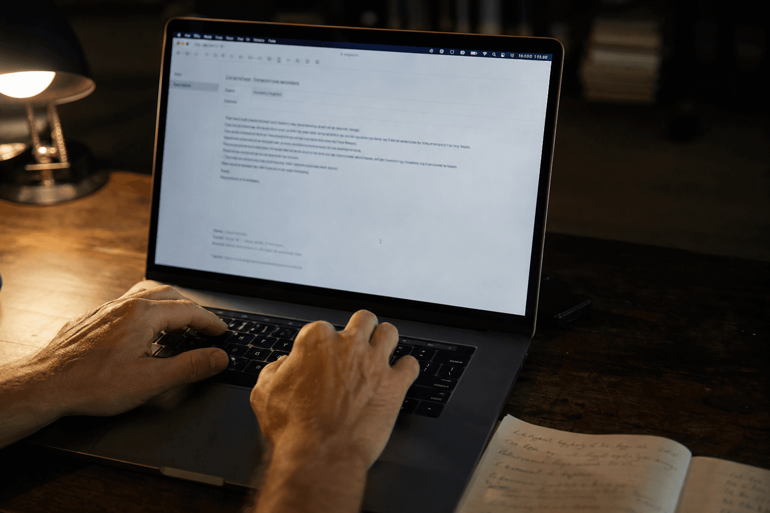 Close view of a laptop screen showing a plain-text email draft with a short personal subject line