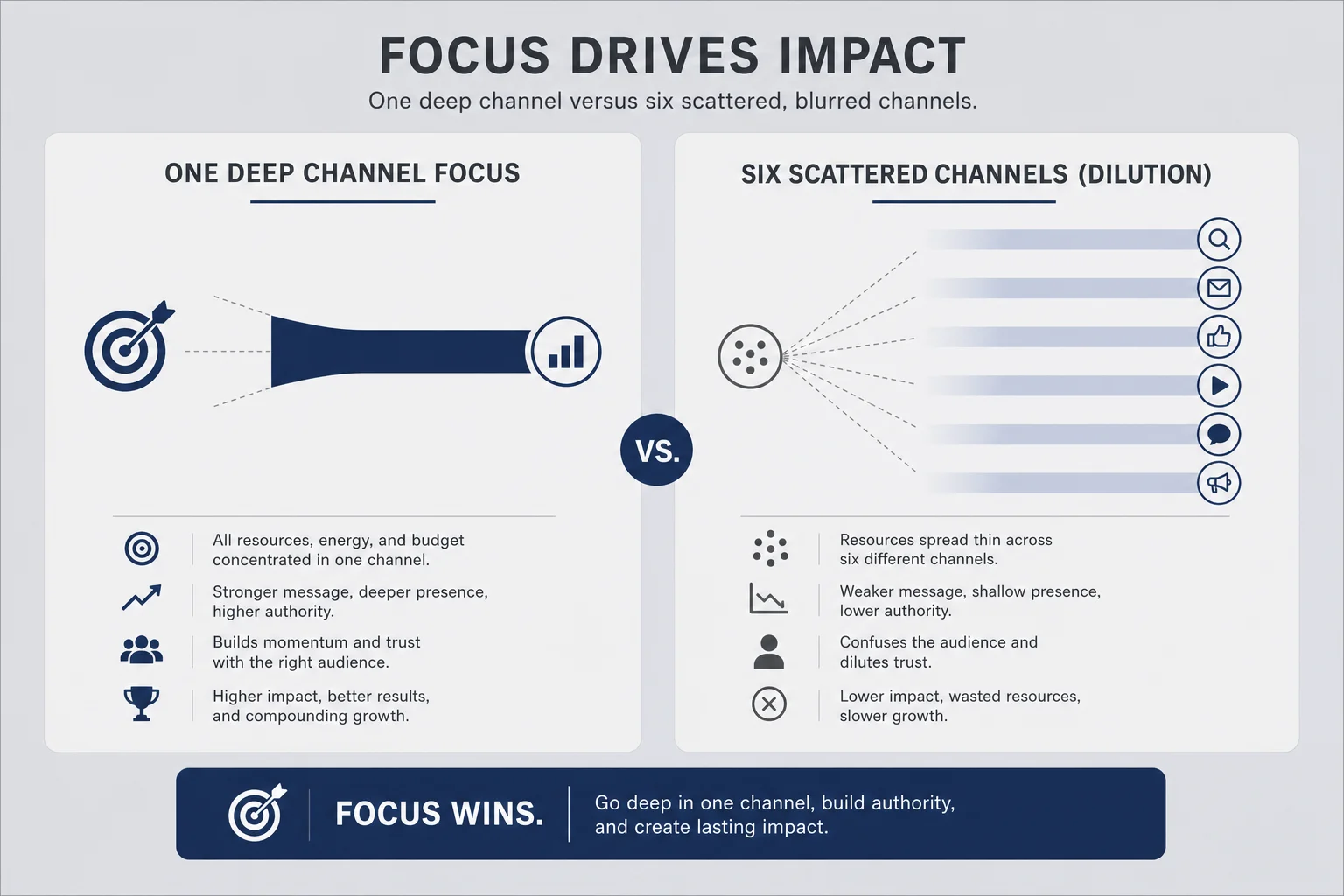 Comparison of one deep channel focus versus six scattered channels labeled dilution