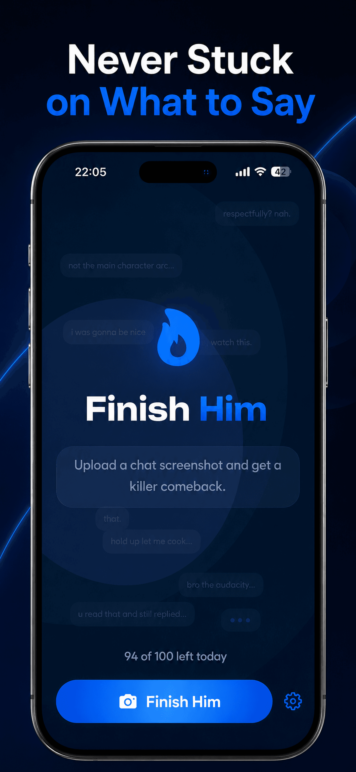 Never stuck on what to say — Finish Him home screen