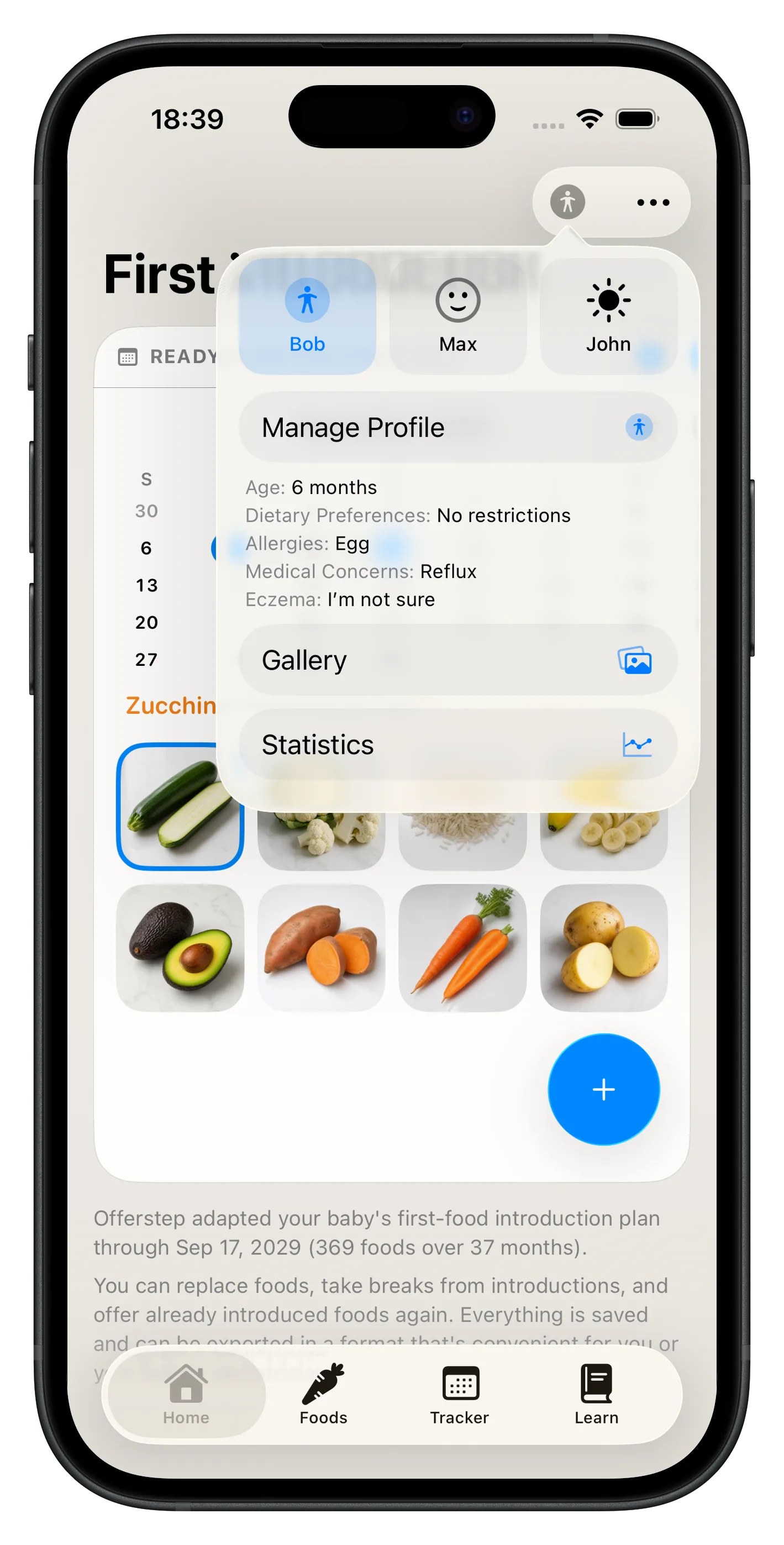 Baby profile switcher with up to three children
